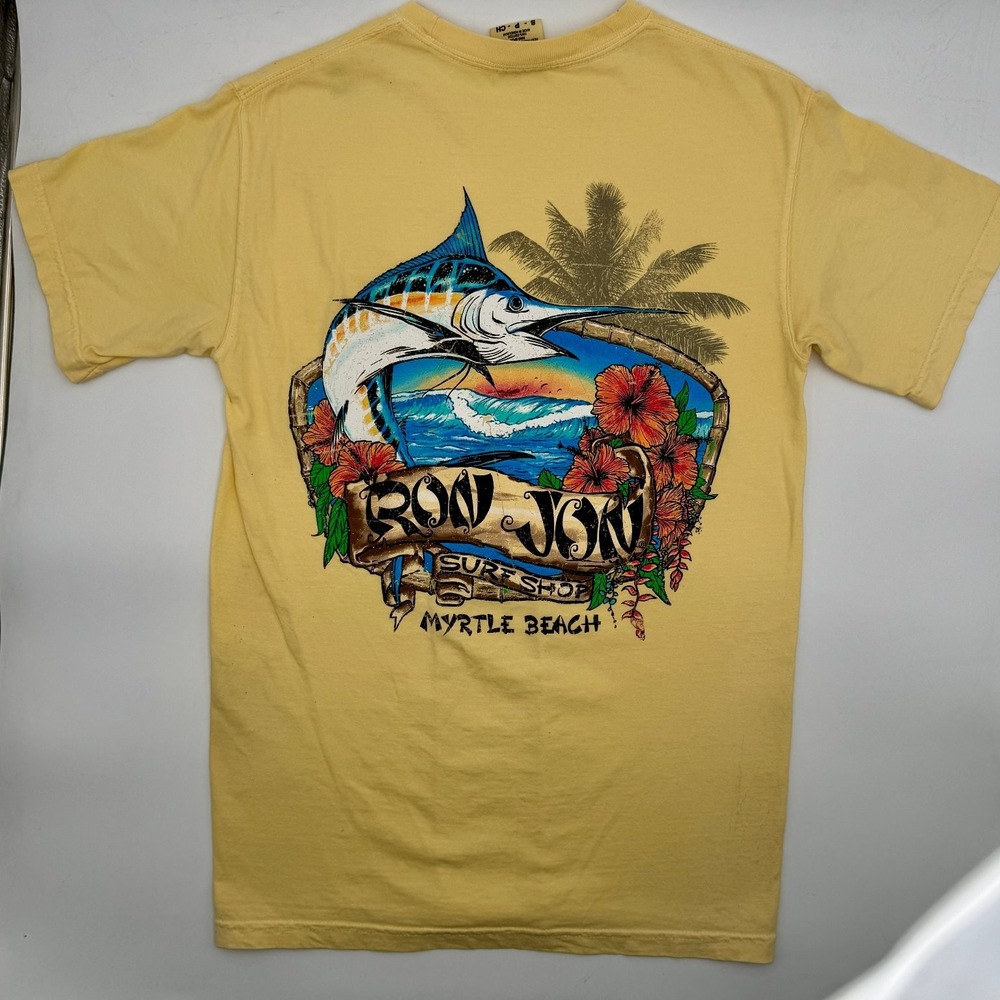 Brand New Ron Jon Men's Size Small T-Shirt Yellow Cotton Surf Shop Myrtle Beach